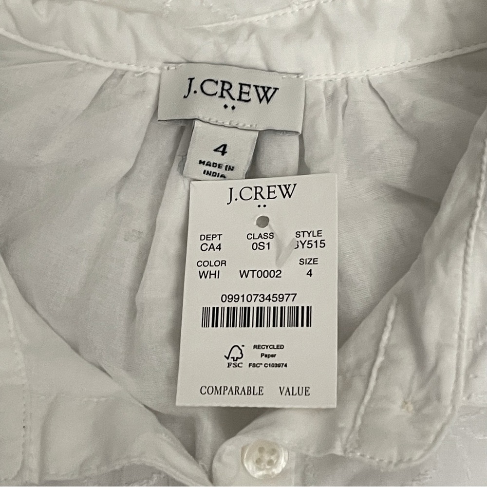 J. Crew Eyelet Mini Shirtdress in White Size 4 New - Picture 6 of 7